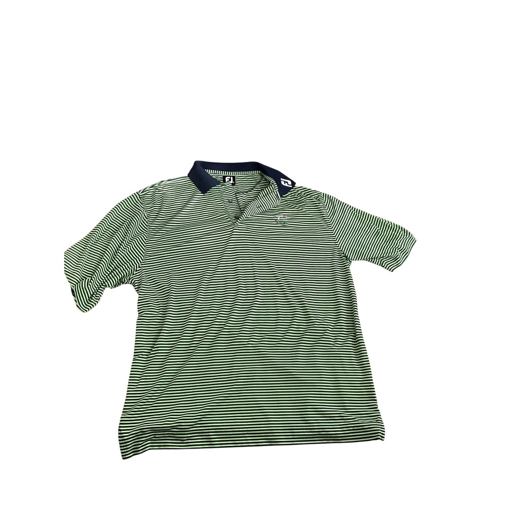 FootJoy Mens Large Green Navy Striped Piney Branch Golf Polo Shirt Short Sleeve